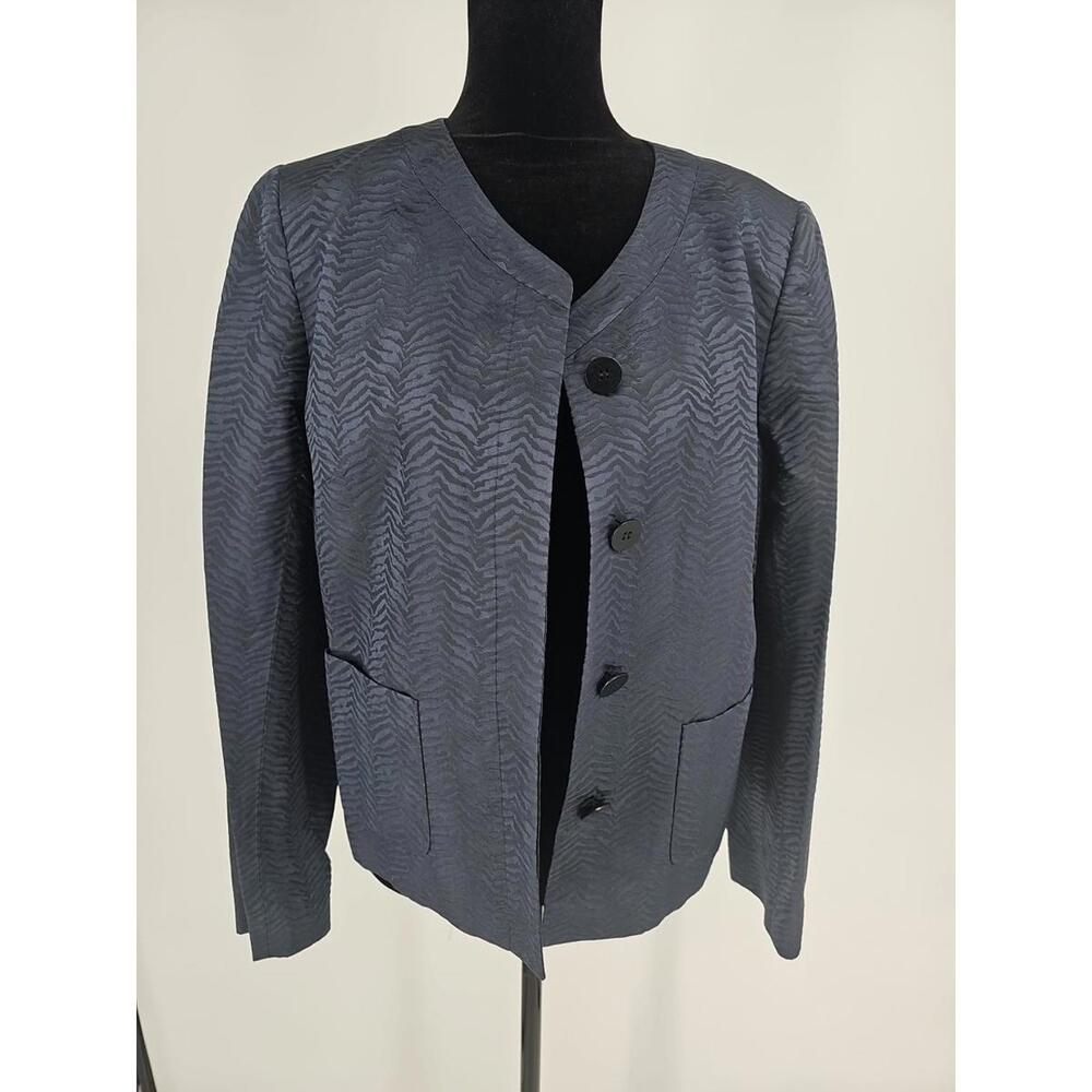 LAFAYETTE 148 Zebra‎ Print Blazer Sz8 Blue & Black Jacquard Silk Blend Jacket